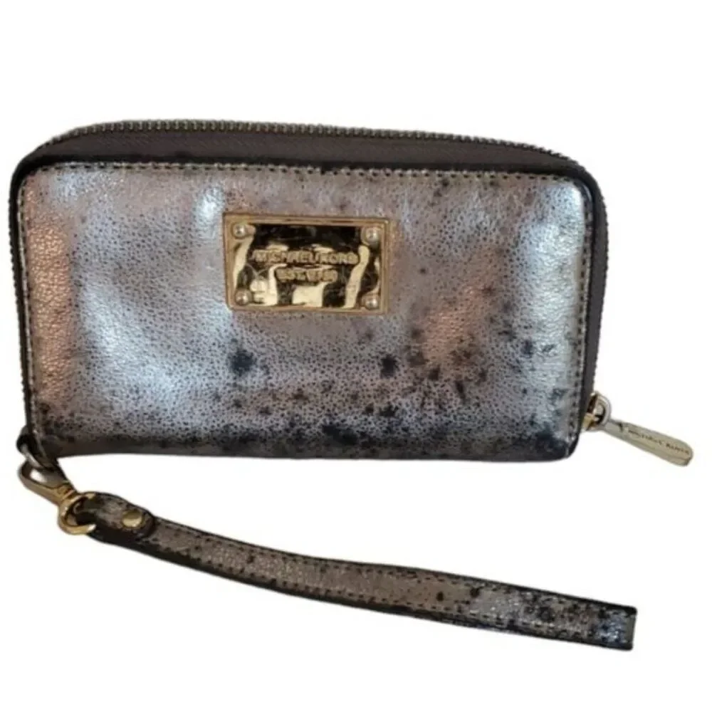 Michael Kors Wallet Wristlet Clutch Bag Distressed Gold Leather WOMEN'S WOMAN'S